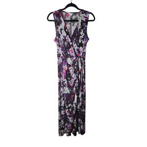 London Times Purple & Pink Abstract Print Sleeveless Wrap Maxi Dress Size 12